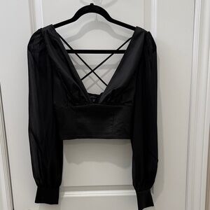 Dynamite Black Low Cut Cropped Blouse